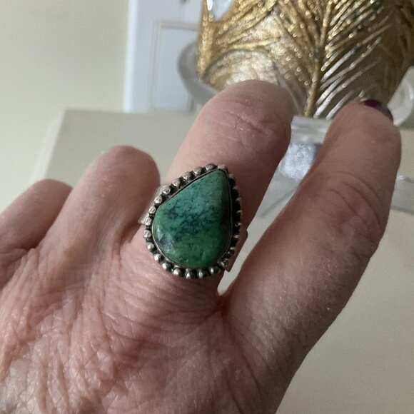 Native American handmade green turquoise and 925 sterling ring